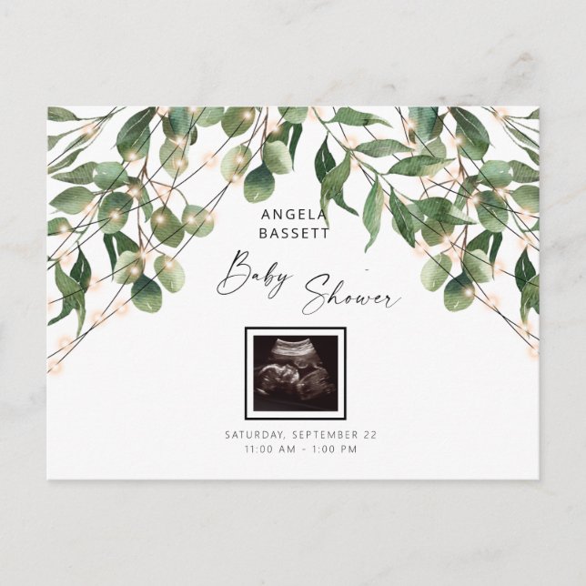 Foliage & Lights Ultrasound Photo Baby Shower  Inv Invitation Postcard (Front)