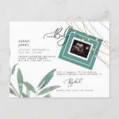 Foliage & Lights Ultrasound Teal Baby Shower  Invitation Postcard (Front)
