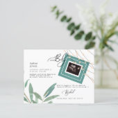 Foliage & Lights Ultrasound Teal Baby Shower  Invitation Postcard (Standing Front)