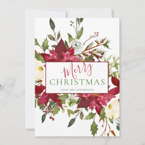 Foliage Merry Christmas Typography Photo Holiday Card