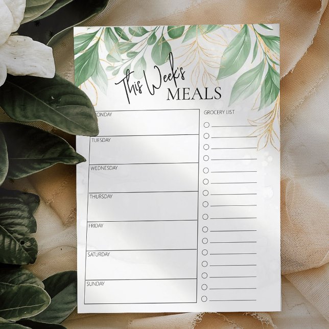 Foliage Minimal Script Text Weekly Meal Planner (Creator Uploaded)