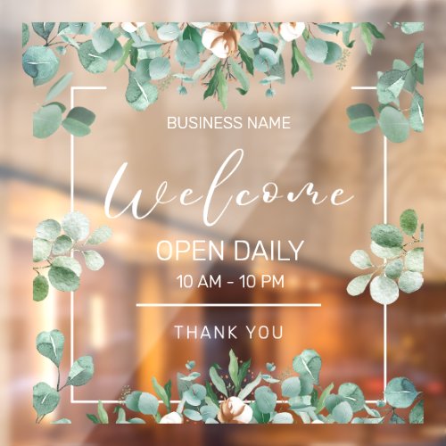 Foliage Minimalist Business Hours Store Caf Open Window Cling