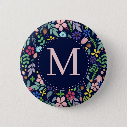 Foliage Modern Floral Monogram Button