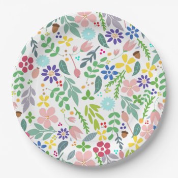 Foliage Modern Floral Paper Plates by MessyTown at Zazzle