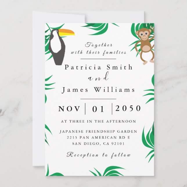 Foliage Money Bird Wedding Invitation (Front)