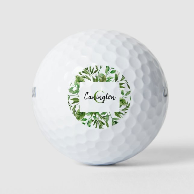 Foliage Monogram Wedding Gift Names Custom Golf Balls (Front)