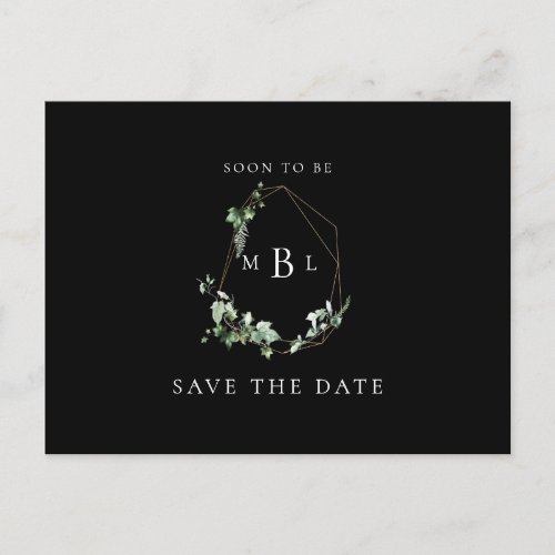 Foliage Monogram Wedding Save the Date B  W Announcement Postcard