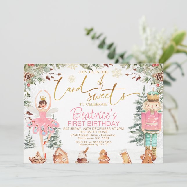 Foliage Nutcracker Sugar Plum Fairy Birthday Invitation (Standing Front)