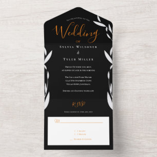 Foliage Orange Black Wedding All In One Invitation
