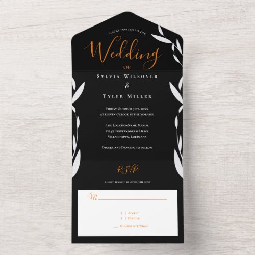 Foliage Orange Black Wedding All In One Invitation