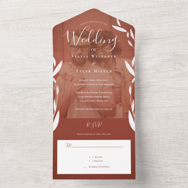 Foliage Photo Brown Wedding All In One Invitation (Inside)