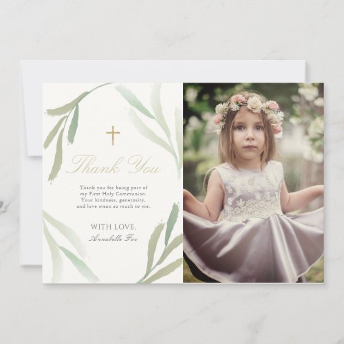 Foliage Photo First Holy Communion Thank You Card