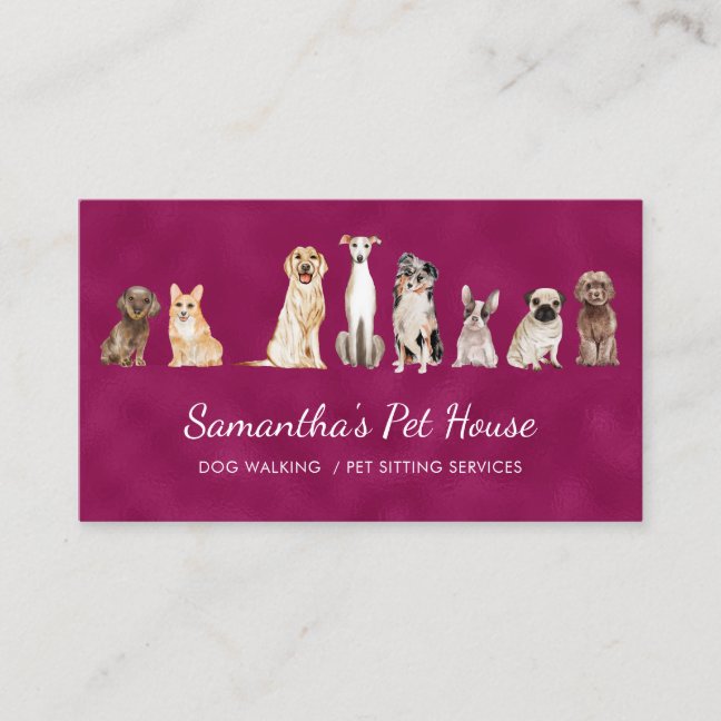 Foliage Pink Dog grooming pet sitter script Business Card