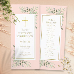 Foliage Pink Holy Communion Prayer Card Bookmark