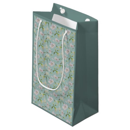 Foliage Pink White Orchid on Teal Background  Small Gift Bag