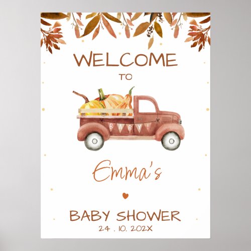 Foliage Pumpkin Truck Baby Shower Welcome Sign