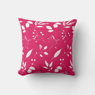 Foliage Raspberry Pink and White Throw Pillow