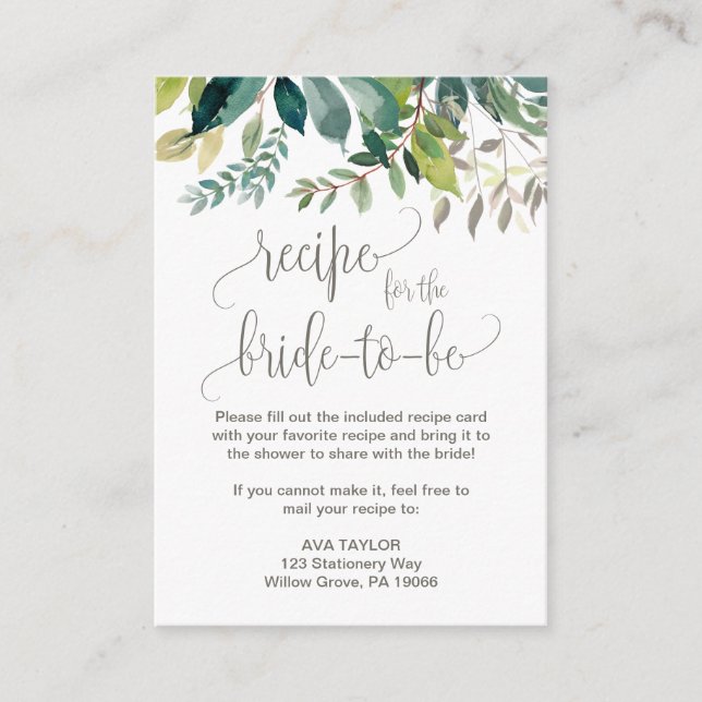 Foliage Recipe for the Bride-To-Be Insert Card (Front)