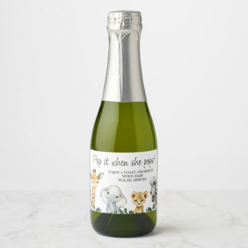 Foliage Safari Animals Baby Shower Pop It  Sparkling Wine Label