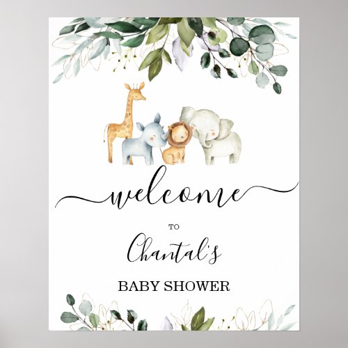 Foliage Safari Animals Baby Shower Welcome Sign