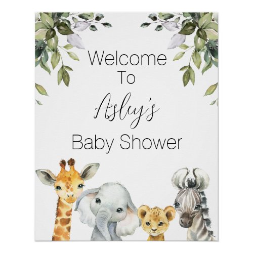 Foliage Safari Baby Shower Welcome Poster