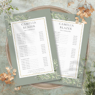 Foliage Sage Green 2 Sided Service Menu Price List Flyer
