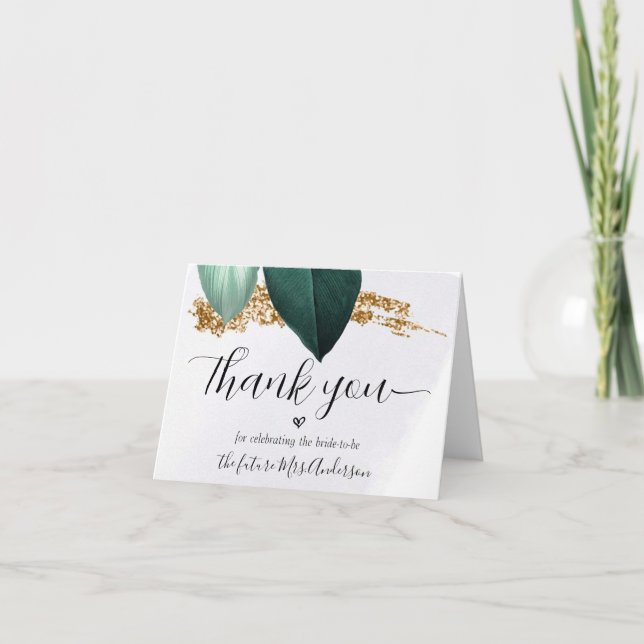 Foliage Script Bridal Shower Thank You Card (Front)
