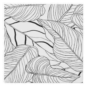 Foliage seamless pattern, long leaves line art ink faux canvas print