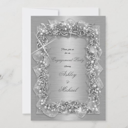 foliage silver luxury prosperity sparkling foil  invitation