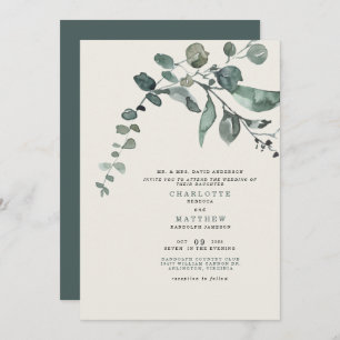 Foliage Teal & Cream Wedding Bride Parents Invitation