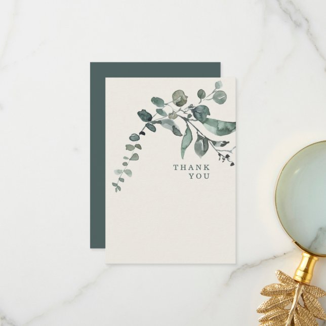 Foliage Teal & Cream Wedding Thank You Card (Front/Back In Situ)