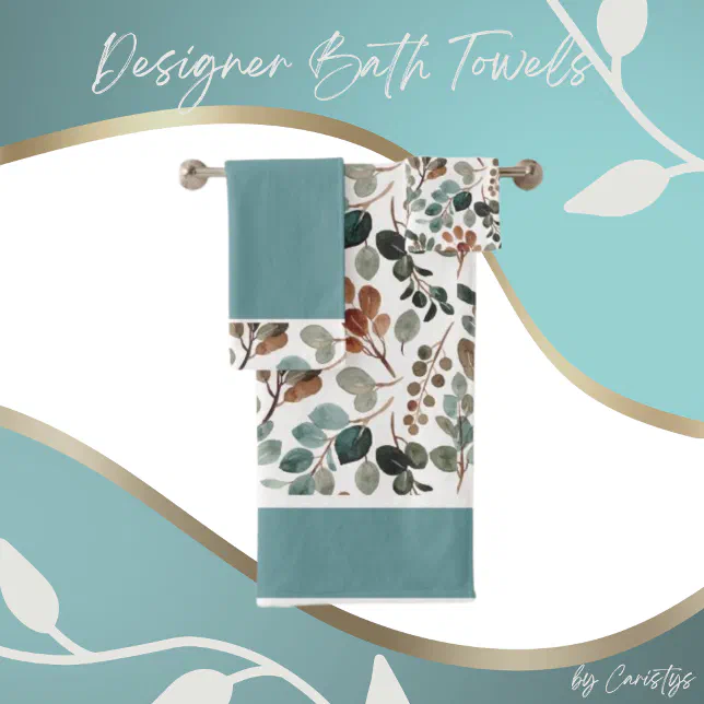 Foliage Teal, Green, Moss, Brown Bath Towel Set Zazzle