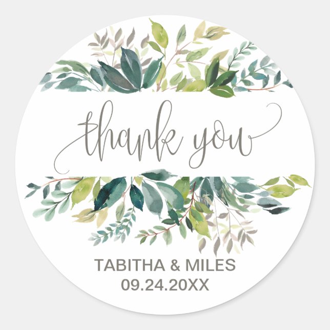 Foliage Thank You Wedding Favor Stickers (Front)