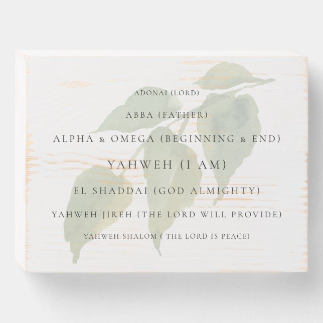 Foliage The Names of God Christian Wooden Box Sign (Front Horizontal)