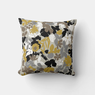 Foliage Throw Pillow Mustard Beige Grey Brown