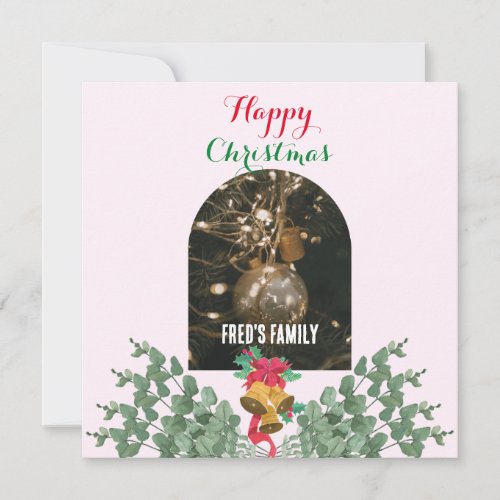 Foliage Trendy arch photo merry christmas pink Holiday Card