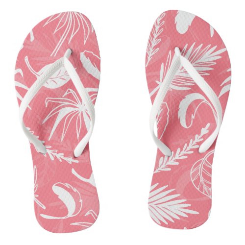 Foliage Tropical Exotic Pattern Pink Flip Flops