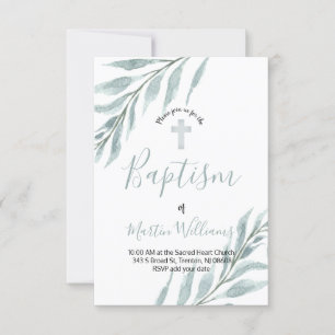 foliage watercolor baptism invitation