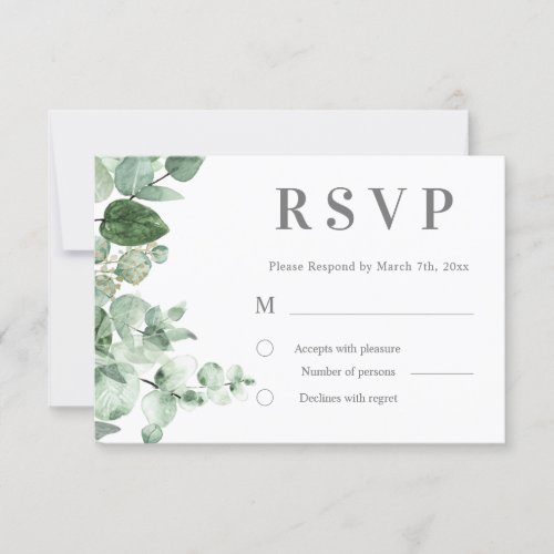 Foliage watercolor eucalyptus  watercolor wedding RSVP card