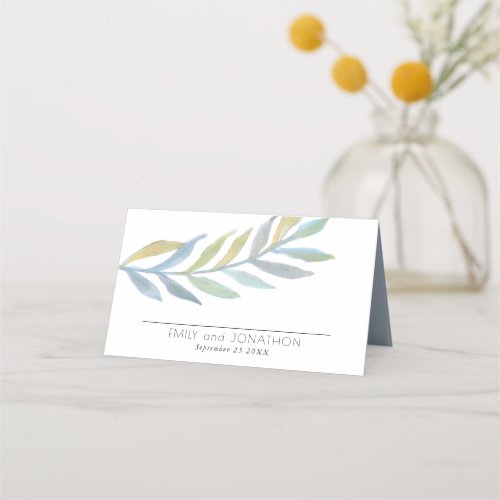 Foliage Watercolor Sea Glass Names Date Wedding Pl Place Card