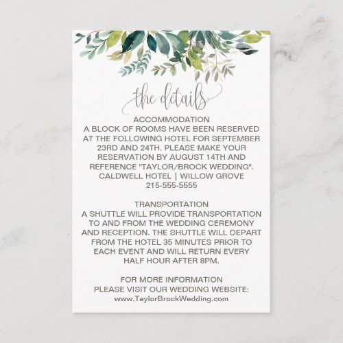 Foliage Wedding Details Enclosure Card