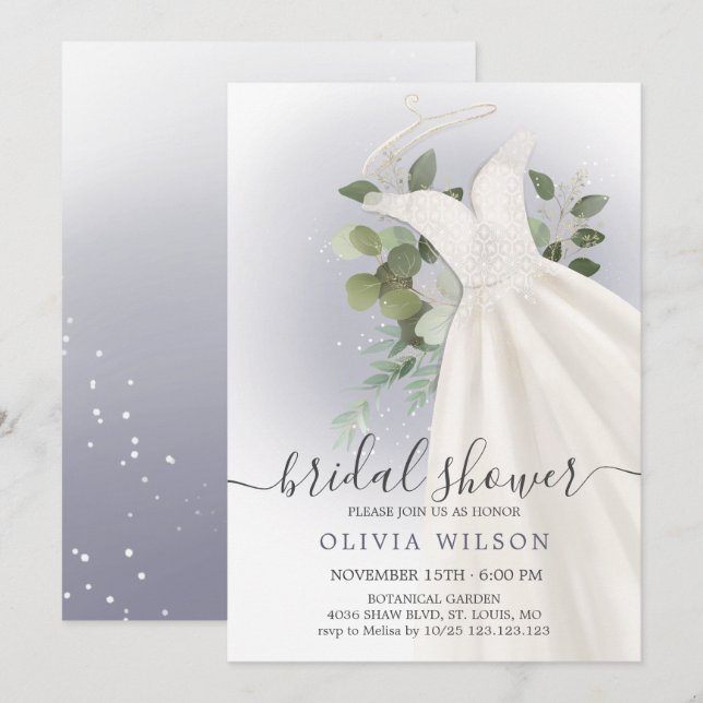 Foliage Wedding Dress Bridal Shower Invitation (Front/Back)