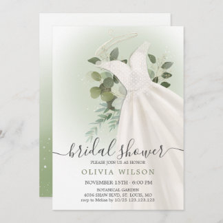 Foliage Wedding Dress Bridal Shower Invitation