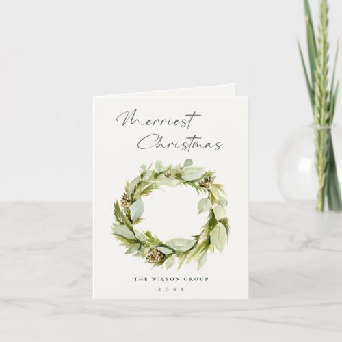 Foliage Winter Wreath Merriest Christmas Logo Holiday Card