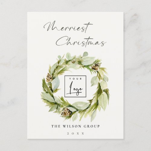 Foliage Winter Wreath Merriest Christmas Logo Holiday Postcard