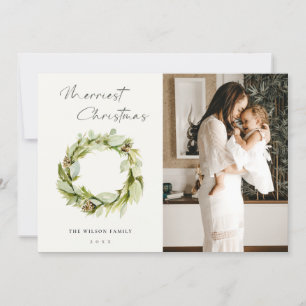 Foliage Winter Wreath Merriest Christmas Photo Holiday Card