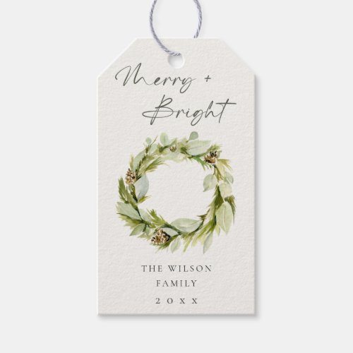 Foliage Winter Wreath Merry  Bright Christmas Gift Tags
