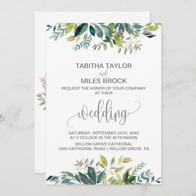 Foliage with Monogram Wreath Backing Wedding Invitation (Front/Back)