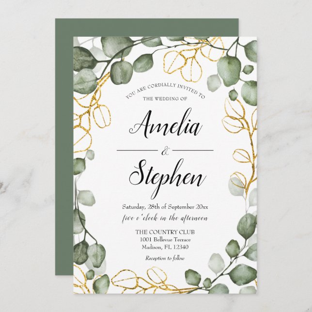 Foliage Wreath Eucalyptus Wedding Invitation (Front/Back)