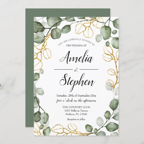 Foliage Wreath Eucalyptus Wedding Invitation